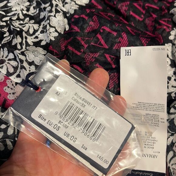 Armani Jeans Modal-Cashmere Logo Scarf-MULTI-One Size - Picture 3 of 5